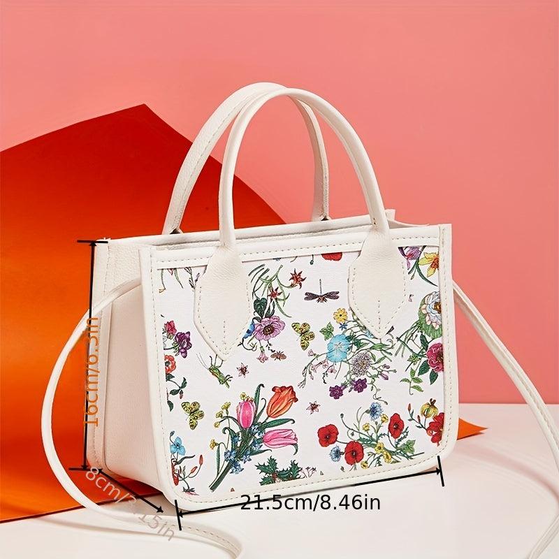 2pcs Flower Print Handbag Set Crossbody Bag Women's Tote Wristlet Clutch Purse
