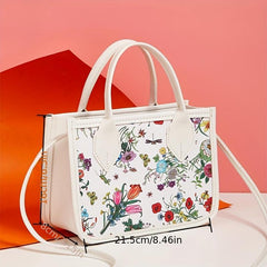 2pcs Flower Print Handbag Set Crossbody Bag Women's Tote Wristlet Clutch Purse