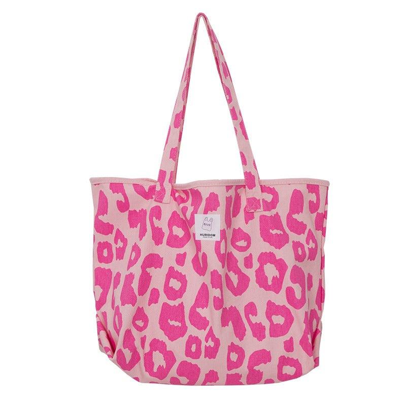 Leopard Pattern Canvas Tote Bag Lightweight Shoulder Bag