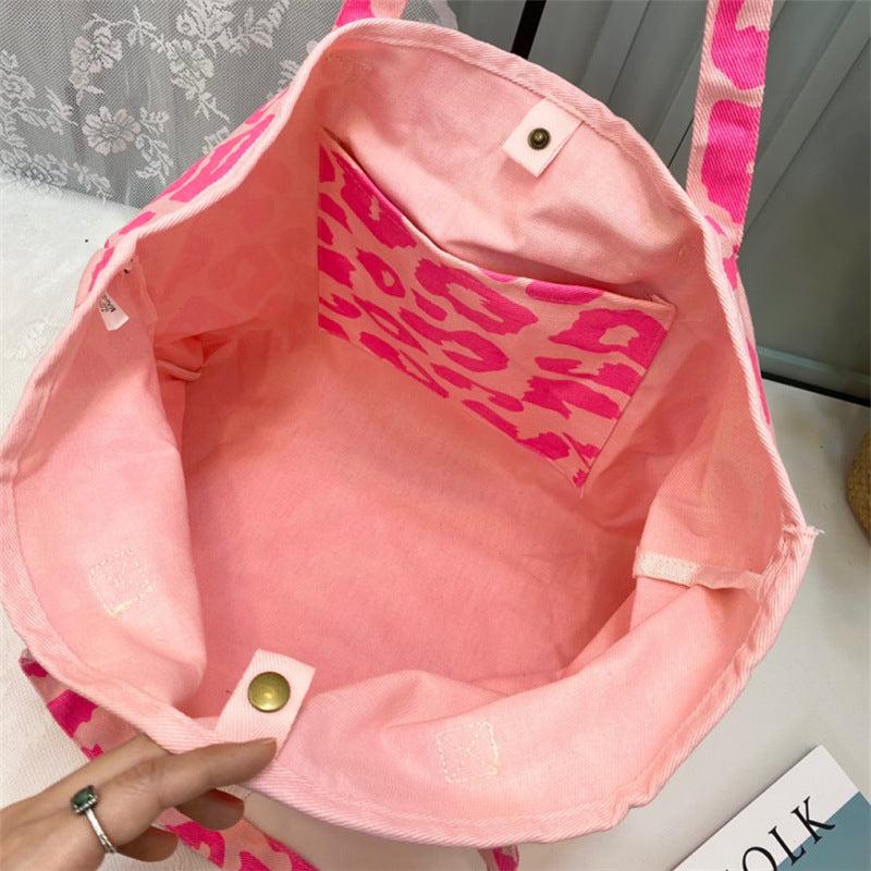 Leopard Pattern Canvas Tote Bag Lightweight Shoulder Bag