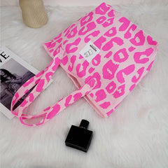 Leopard Pattern Canvas Tote Bag Lightweight Shoulder Bag