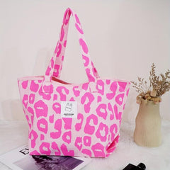 Leopard Pattern Canvas Tote Bag Lightweight Shoulder Bag