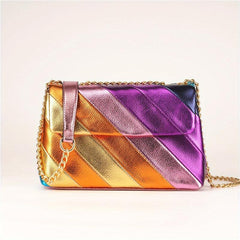 Metallic Rainbow Crossbody Bag Chain Evening Party Purse