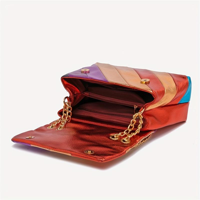 Metallic Rainbow Crossbody Bag Chain Evening Party Purse