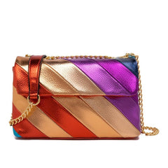 Metallic Rainbow Crossbody Bag Chain Evening Party Purse