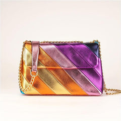 Metallic Rainbow Crossbody Bag Chain Evening Party Purse