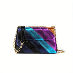 Metallic Rainbow Crossbody Bag Chain Evening Party Purse