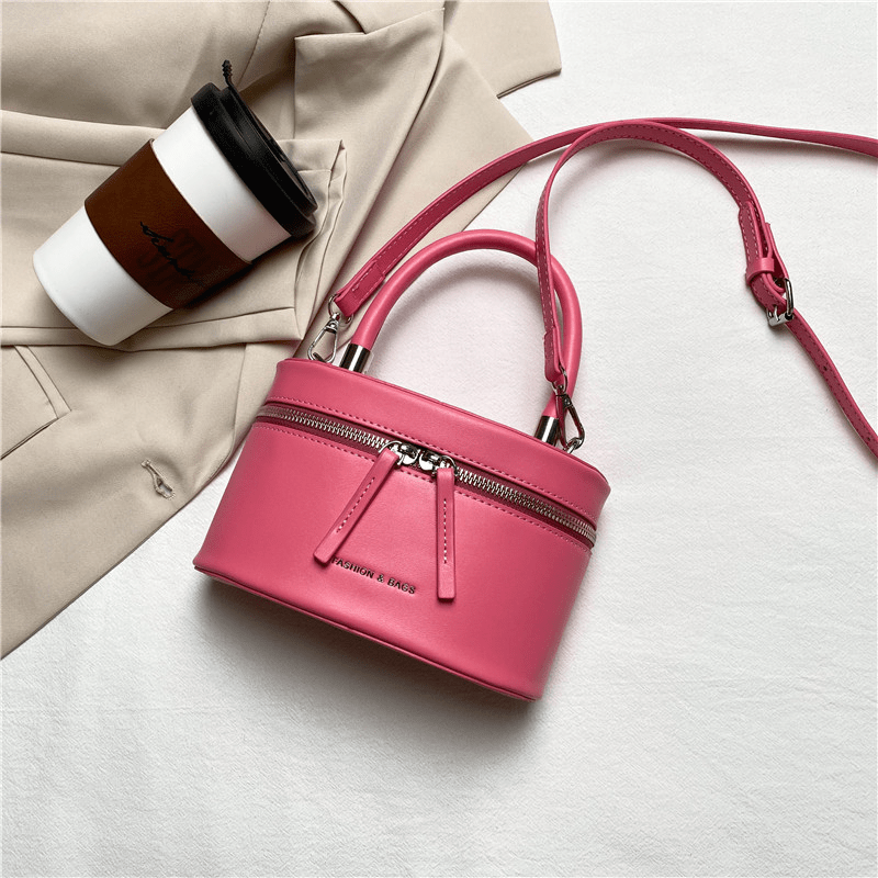 Minimalist Solid Bucket Bag Zipper Handbag