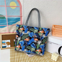 Flower Canvas Tote Bag Large Capacity Shoulder Bag for Shopping & Travel