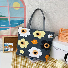 Flower Canvas Tote Bag Large Capacity Shoulder Bag for Shopping & Travel