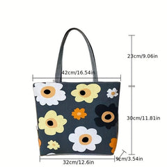 Flower Canvas Tote Bag Large Capacity Shoulder Bag for Shopping & Travel