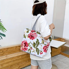 Flower Canvas Tote Bag Large Capacity Shoulder Bag for Shopping & Travel