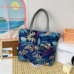 Flower Canvas Tote Bag Large Capacity Shoulder Bag for Shopping & Travel