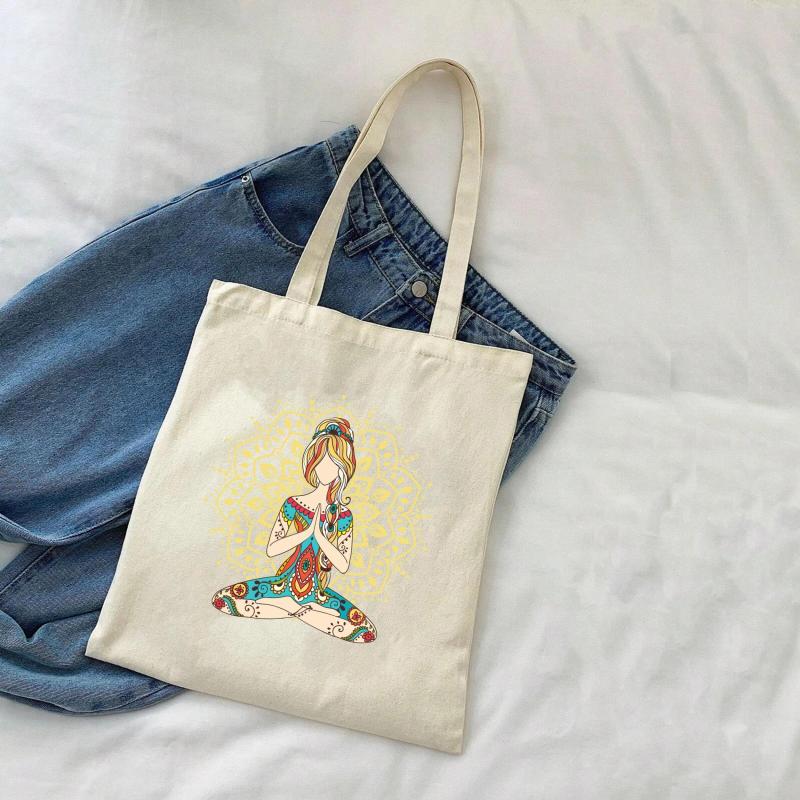 Yoga Print Canvas Tote Bag Eco Friendly Shopping Bag