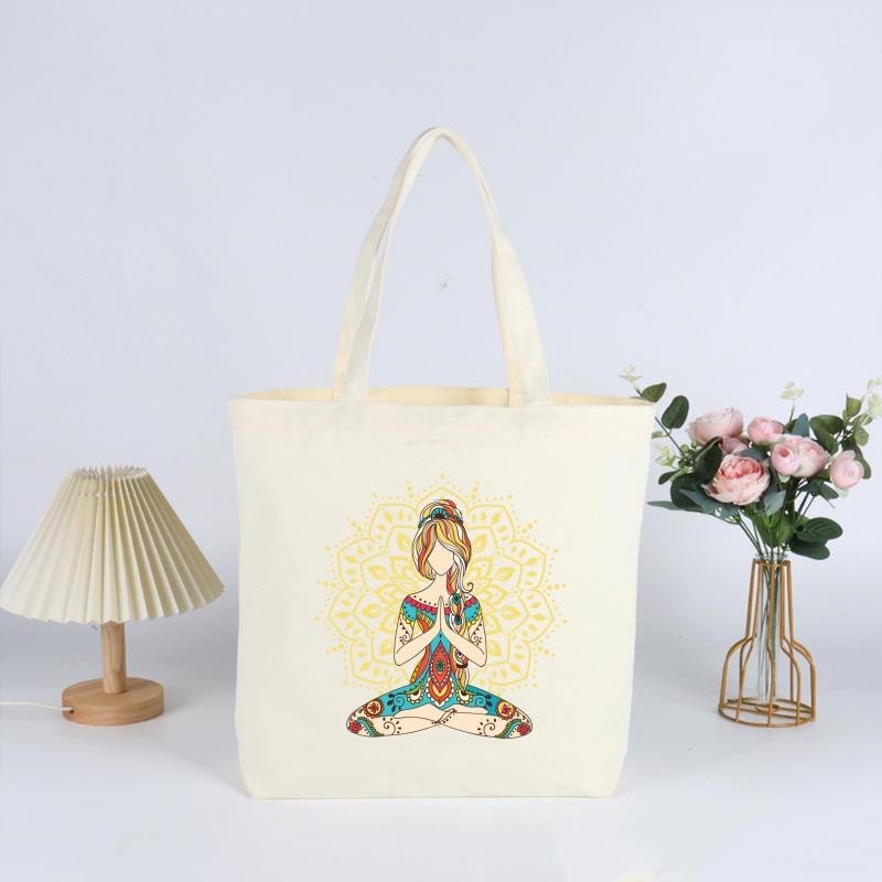 Yoga Print Canvas Tote Bag Eco Friendly Shopping Bag