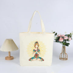 Yoga Print Canvas Tote Bag Eco Friendly Shopping Bag