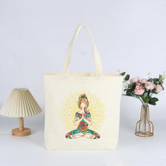 Yoga Print Canvas Tote Bag Eco Friendly Shopping Bag