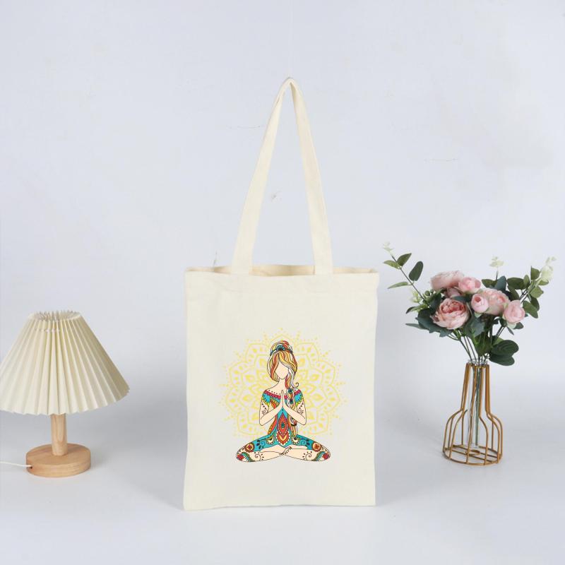 Yoga Print Canvas Tote Bag Eco Friendly Shopping Bag