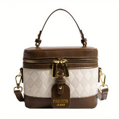 Argyle Embossed Bucket Bag Contrast Handbags Double Zipper Purse