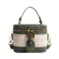 Argyle Embossed Bucket Bag Contrast Handbags Double Zipper Purse