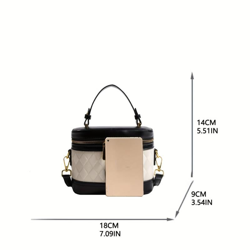 Argyle Embossed Bucket Bag Contrast Handbags Double Zipper Purse
