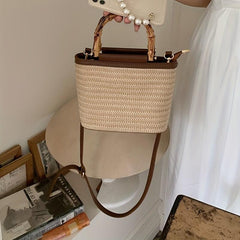 Summer Straw Crossbody Bag with Top Handles
