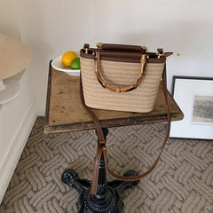 Summer Straw Crossbody Bag with Top Handles