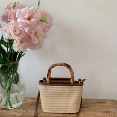Summer Straw Crossbody Bag with Top Handles
