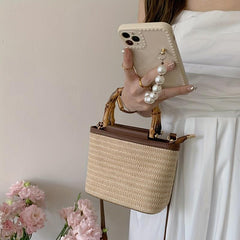 Summer Straw Crossbody Bag with Top Handles