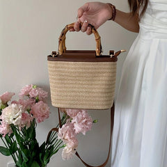 Summer Straw Crossbody Bag with Top Handles