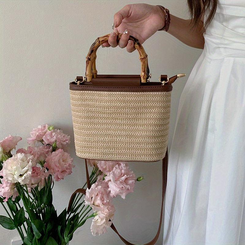 Summer Straw Crossbody Bag with Top Handles