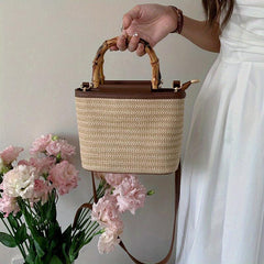 Summer Straw Crossbody Bag with Top Handles