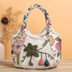 Floral Embroidered Canvas HandBags Lightweight Tote Bag Ethnic Style