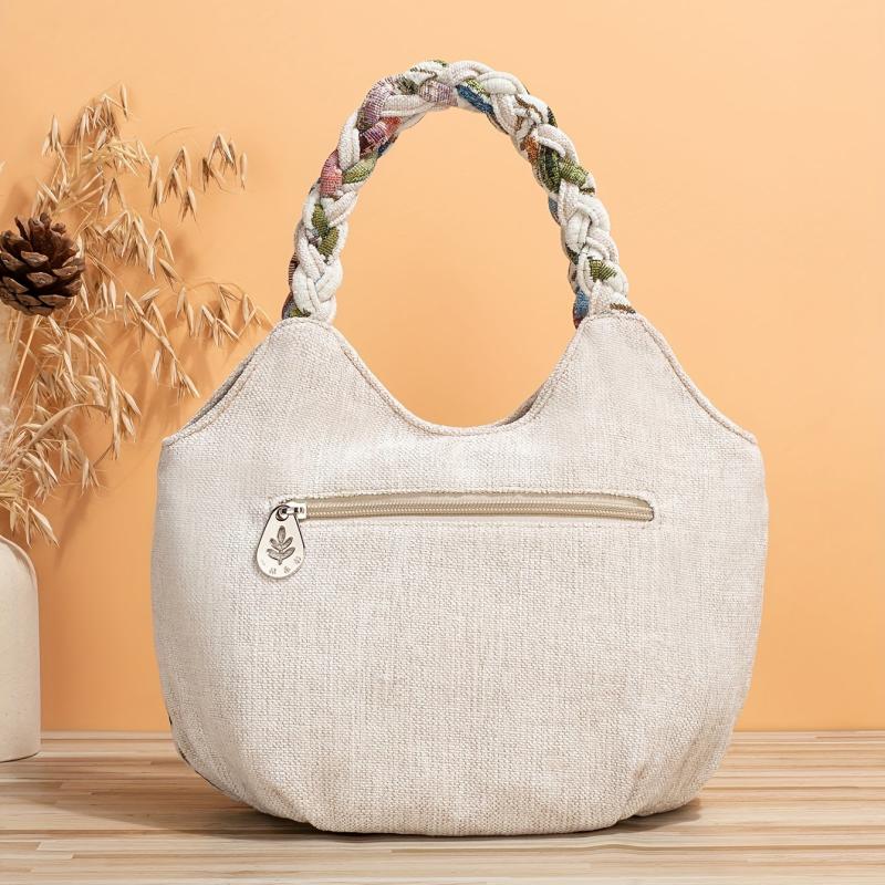 Floral Embroidered Canvas HandBags Lightweight Tote Bag Ethnic Style