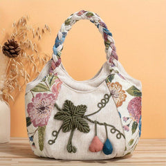 Floral Embroidered Canvas HandBags Lightweight Tote Bag Ethnic Style