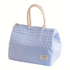 Argyle Quilted Lunch Box Bag Insulated Bento Handbags Portable Storage