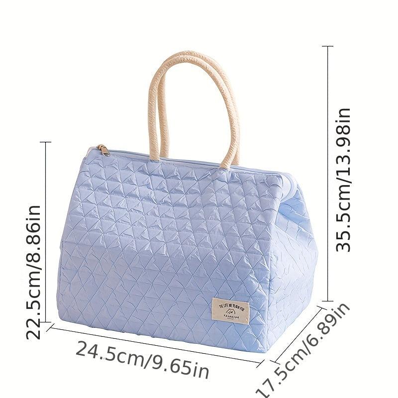 Argyle Quilted Lunch Box Bag Insulated Bento Handbags Portable Storage