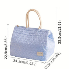 Argyle Quilted Lunch Box Bag Insulated Bento Handbags Portable Storage