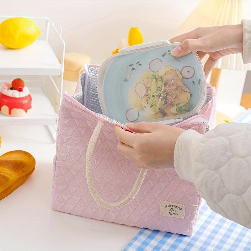 Argyle Quilted Lunch Box Bag Insulated Bento Handbags Portable Storage