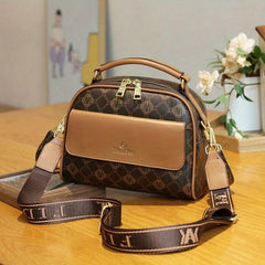 Vintage Geometric Print Crossbody Bag Retro Top Handle Shoulder Bag