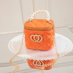 Mini Metal Heart Decor Handbag Argyle Quilted Chain Crossbody Bag
