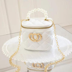 Mini Metal Heart Decor Handbag Argyle Quilted Chain Crossbody Bag