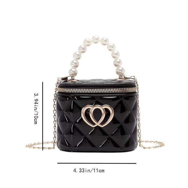 Mini Metal Heart Decor Handbag Argyle Quilted Chain Crossbody Bag