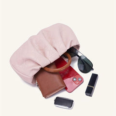 Cloud Pleated Quilted Handbag Retro Evening Clutch Pink Coin Purse