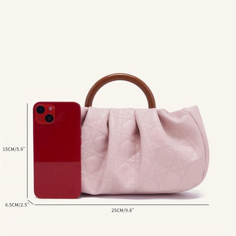 Cloud Pleated Quilted Handbag Retro Evening Clutch Pink Coin Purse