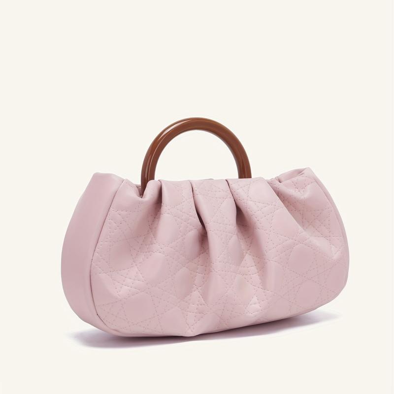 Cloud Pleated Quilted Handbag Retro Evening Clutch Pink Coin Purse