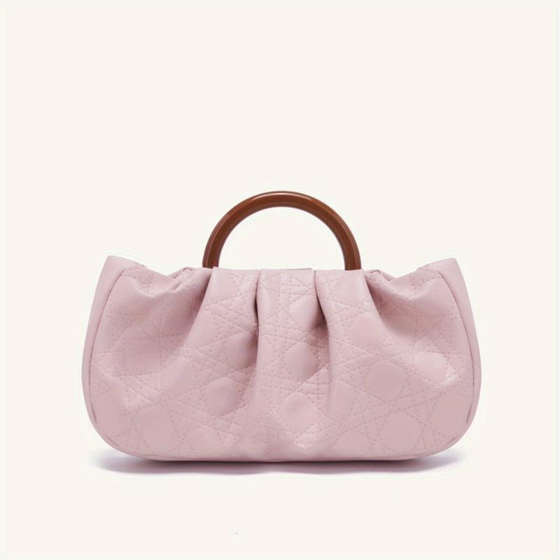 Cloud Pleated Quilted Handbag Retro Evening Clutch Pink Coin Purse
