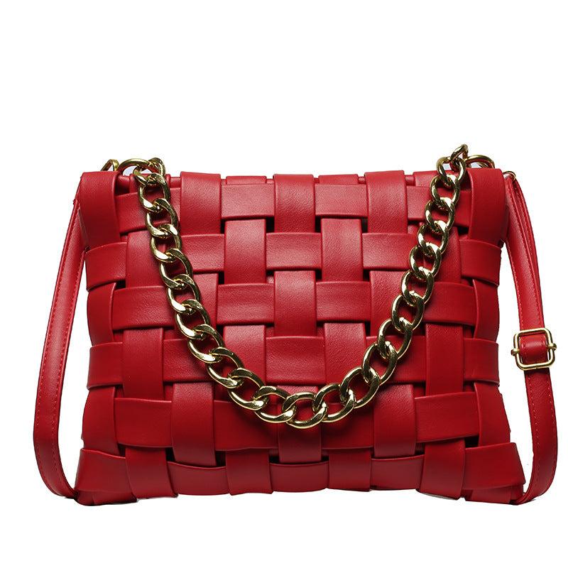 Classic Braided Square Bag Trendey Solid Shoulder Bag All Match Satchel Bag