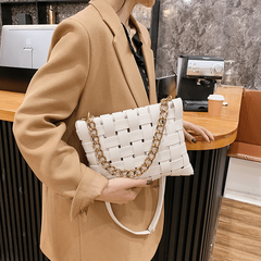 Classic Braided Square Bag Trendey Solid Shoulder Bag All Match Satchel Bag