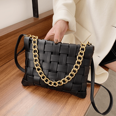 Classic Braided Square Bag Trendey Solid Shoulder Bag All Match Satchel Bag